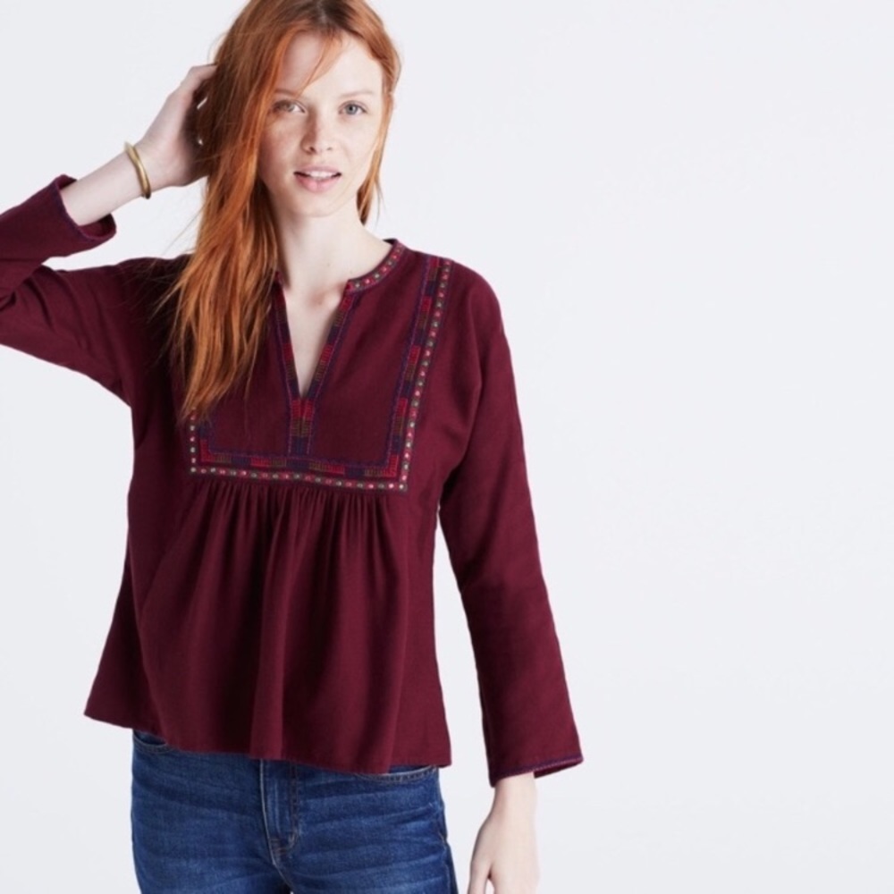 Madewell burgundy peasant top - size small